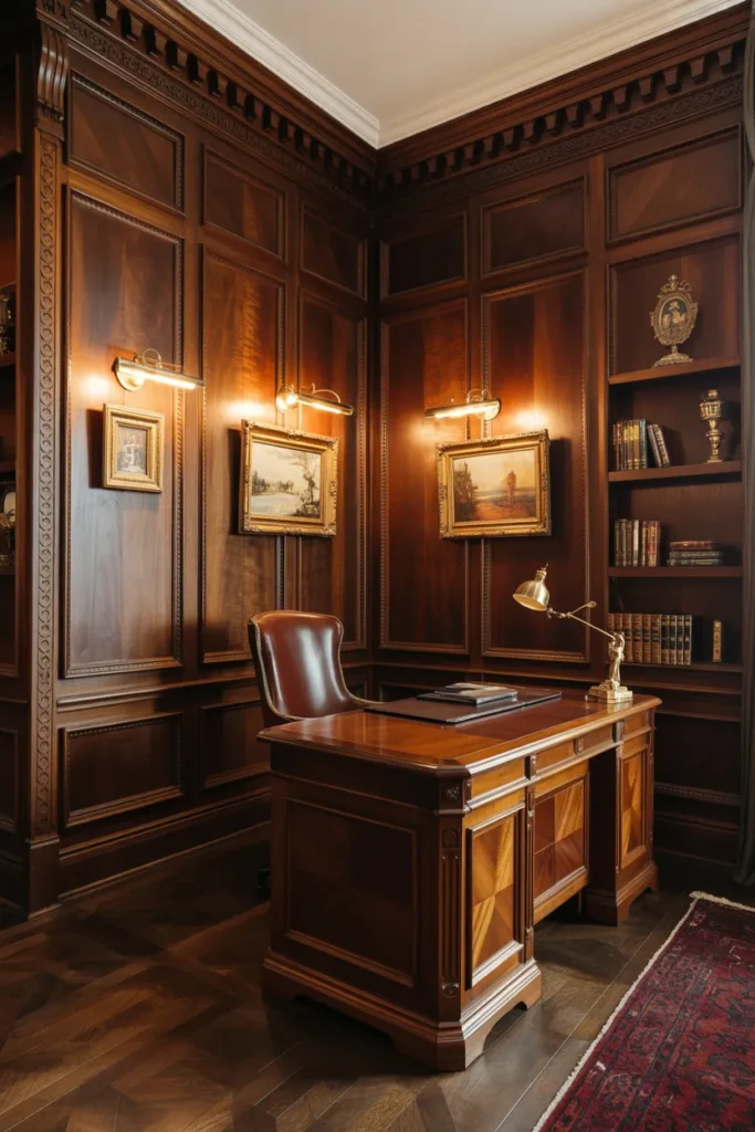 26 Victorian Home Office Ideas That Transform Any Workspace Into Pure Vintage Magic 12 Dark Wood Paneling For A Deep Classic Mood