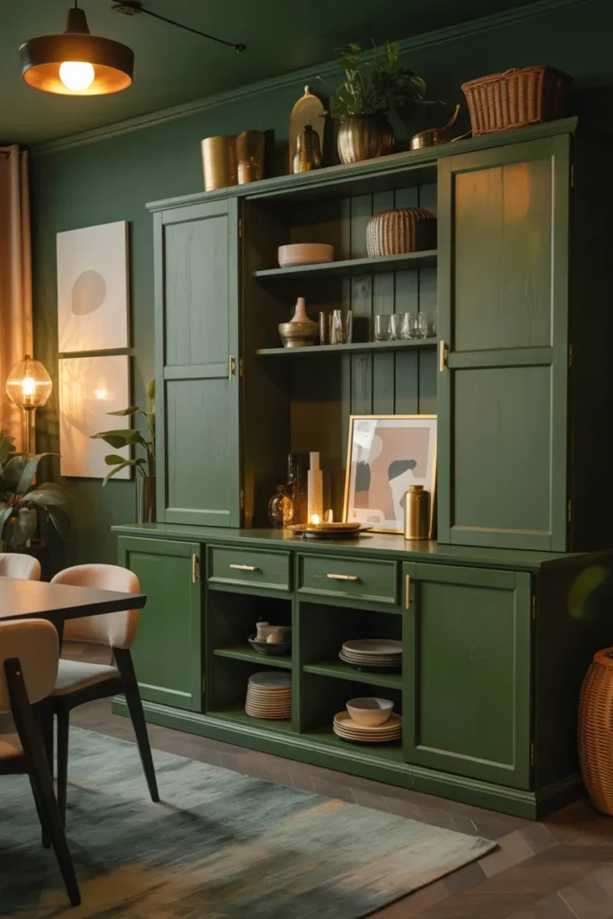 24 Dining Room Cabinet Ideas That Add Style, Storage, And Serious Charm 16 Deep Green Statement Cabinet