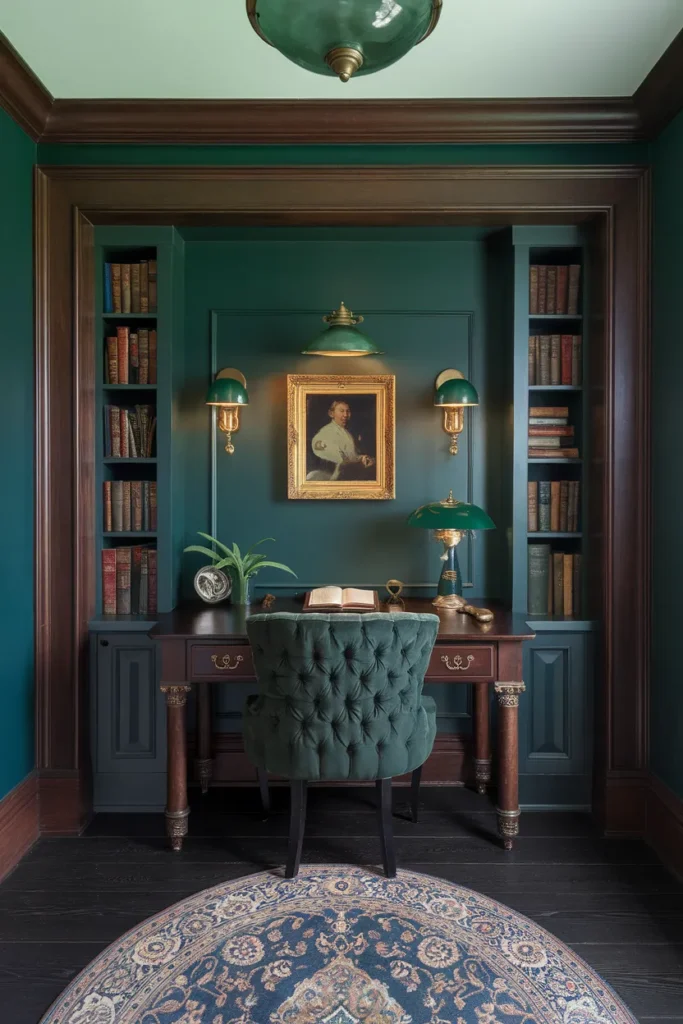 Deep Green Study Nook with Vintage Personality