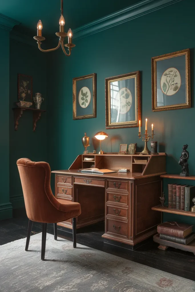 26 Victorian Home Office Ideas That Transform Any Workspace Into Pure Vintage Magic 5 Deep Green Wall Color For Vintage Charm