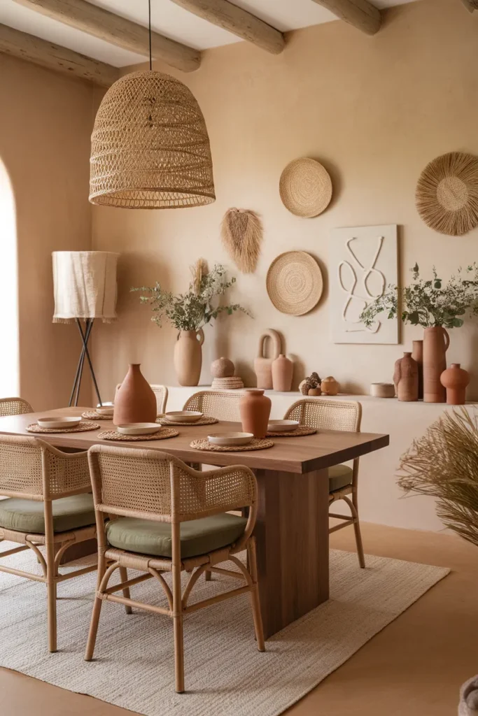 Earth-Toned Boho Dining with Natural Accents