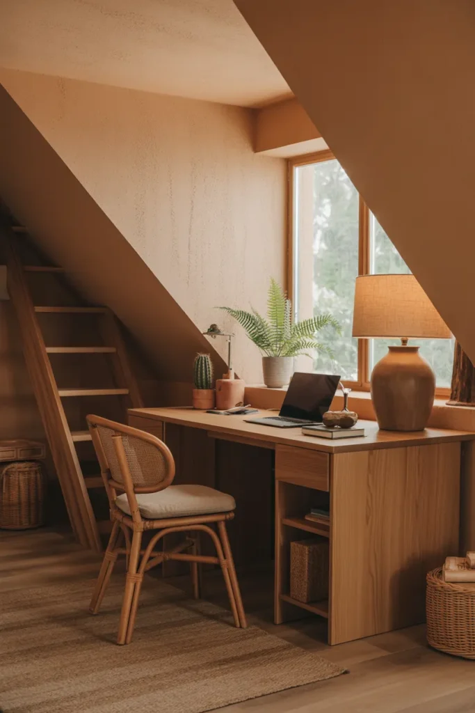 Earthy Toned Attic Workspace