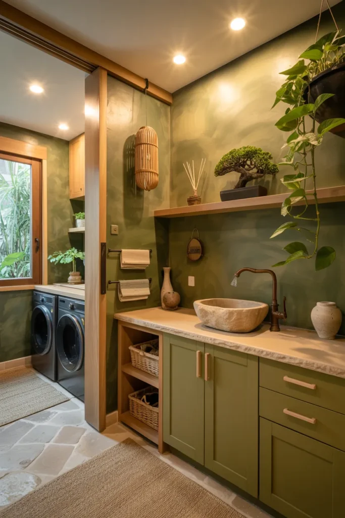 Earthy Zen Green Laundry Space