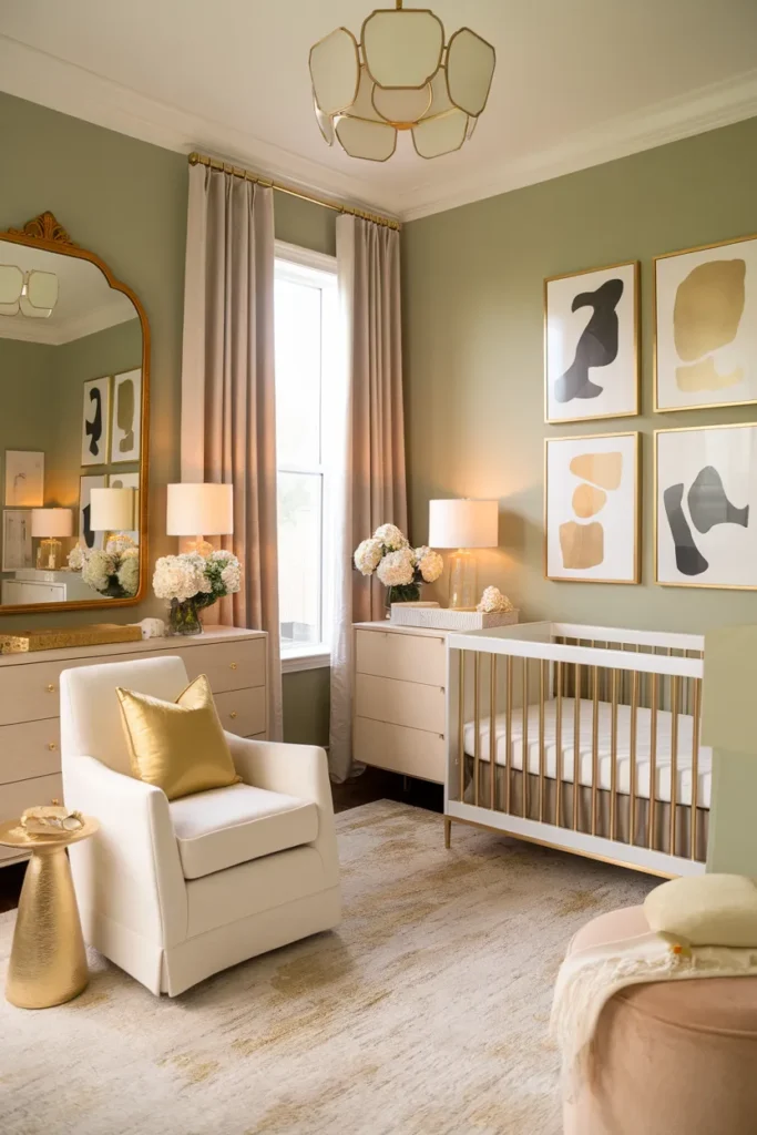 Elegant Sage and Gold Baby Room