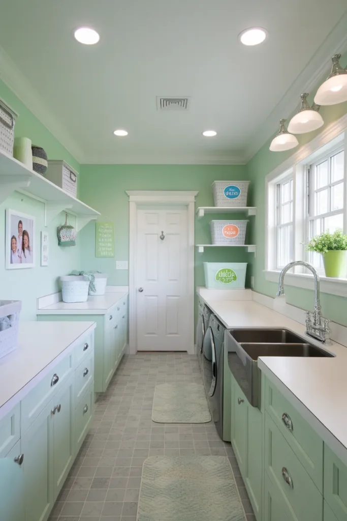 Family-Friendly Green Laundry Space
