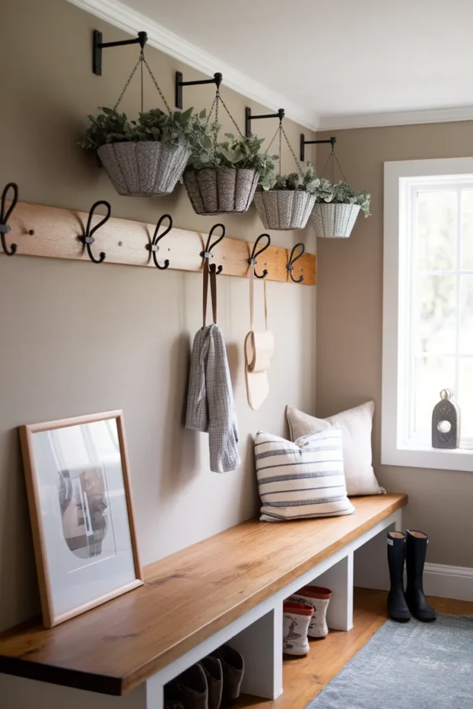 Farmhouse Wall Hooks with Hanging Baskets