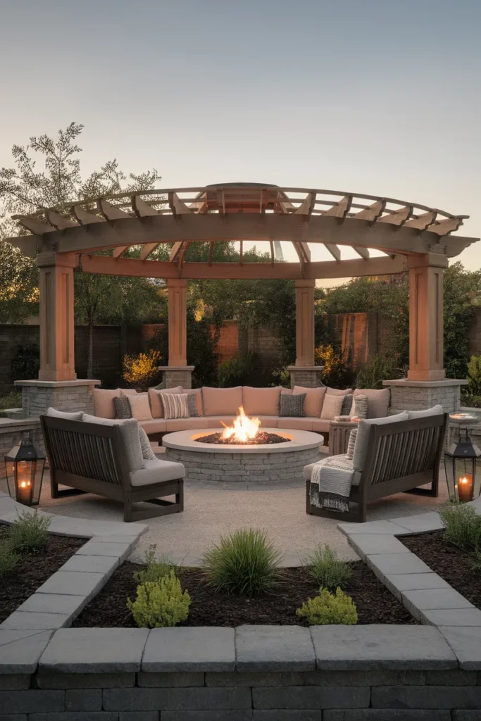 23 Modern Pergola Ideas That Instantly Upgrade Your Outdoor Living Space 13 Fire Pit Pergola Lounge