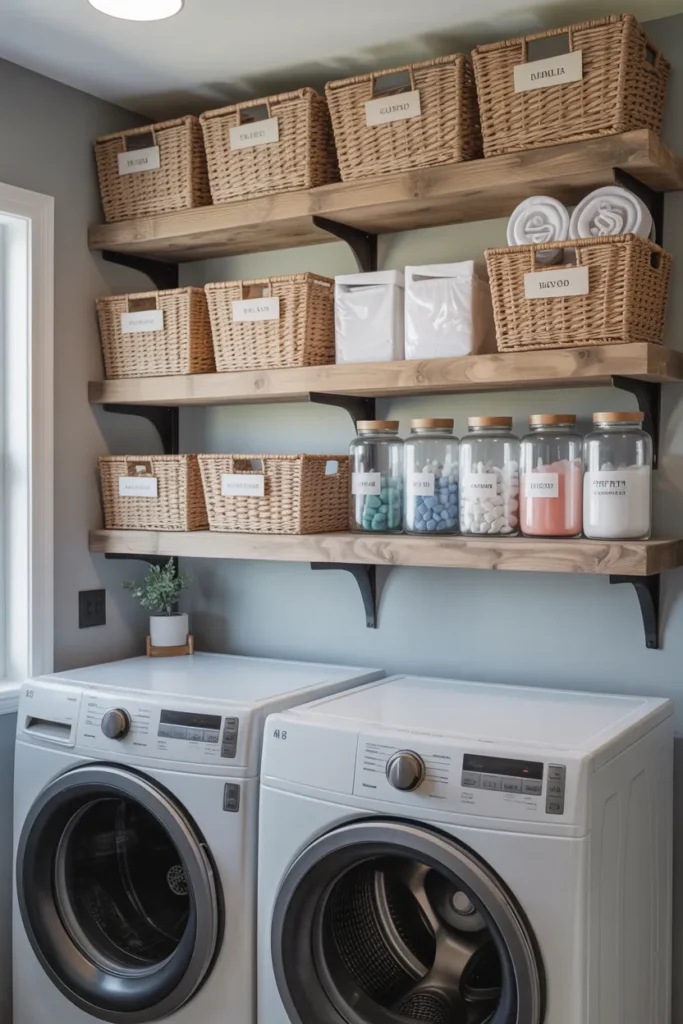 DIY Laundry Room Makeover Ideas Will Make Guests Think You’re Rich! 3 Floating Shelf Storage Overhaul