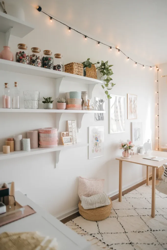 Floating Shelves That Double as Craft Room Decor