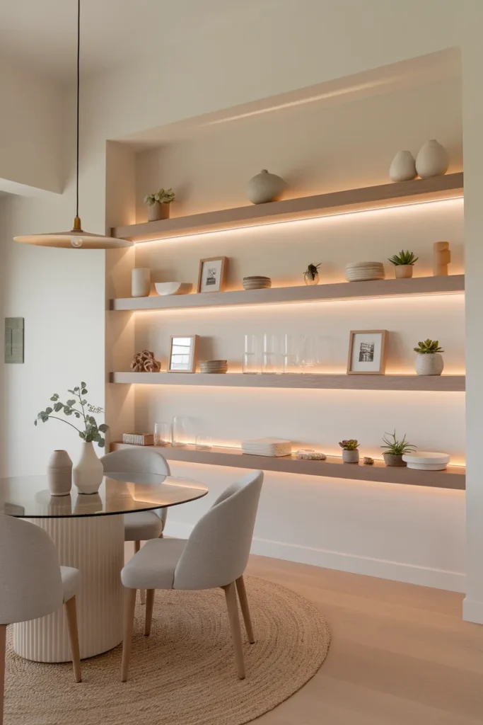 Floating Shelves With Layered Accents