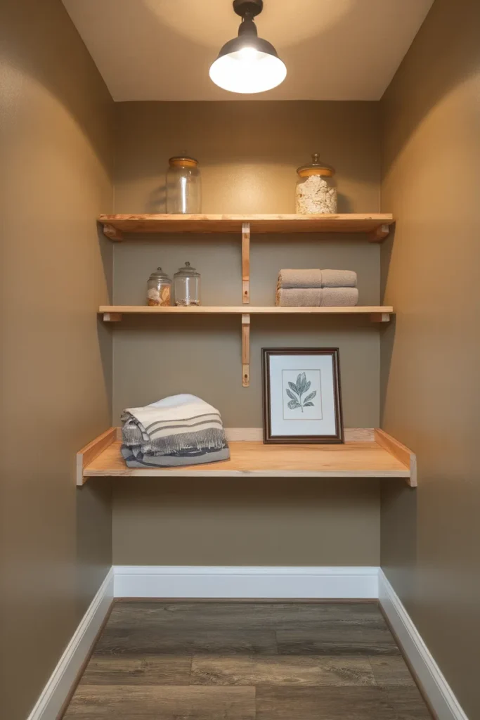 Floating Shelves for Open Laundry Storage