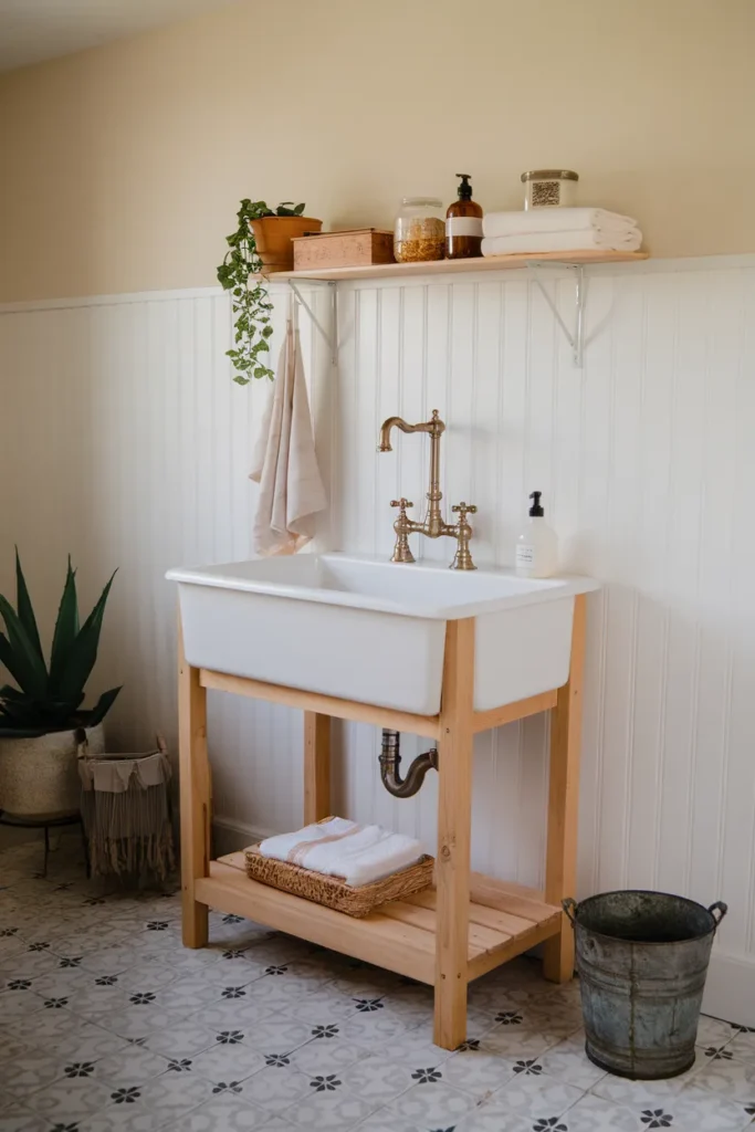 Freestanding Farmhouse Utility Sink Station