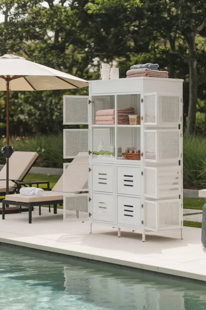 Freestanding Metal Cabinets for Poolside Storage