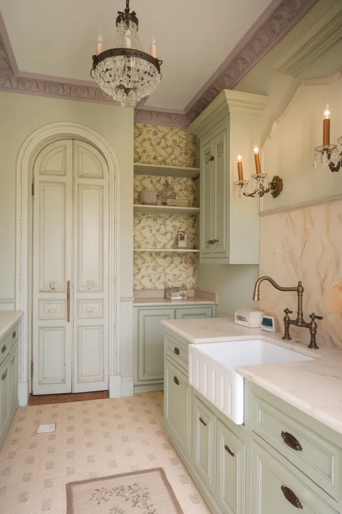 French Country Green Laundry Room