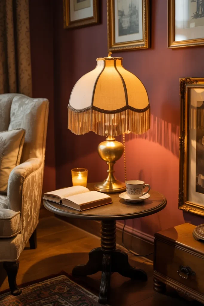 26 Victorian Home Office Ideas That Transform Any Workspace Into Pure Vintage Magic 25 Fringe Lampshade For Soft Vintage Glow