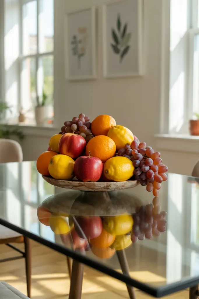 Glass Dining Table Decor Ideas That Transform Any Dining Room In Minutes 10 Fruit Display With Fresh Color
