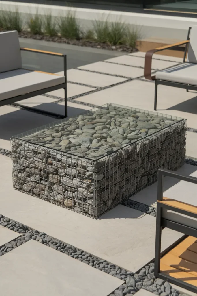 17 Easy Outdoor Coffee Table Projects You Can Build This Weekend 15 Gabion Stone Coffee Table
