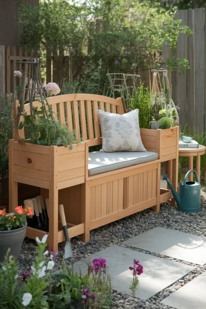 Garden Storage Bench with Planter Sides