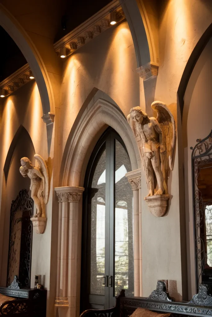 15 Gothic Wall Art Ideas That Turn Dark Spaces Into Dramatic Masterpieces 11 Gargoyle and Angel Wall Sculptures