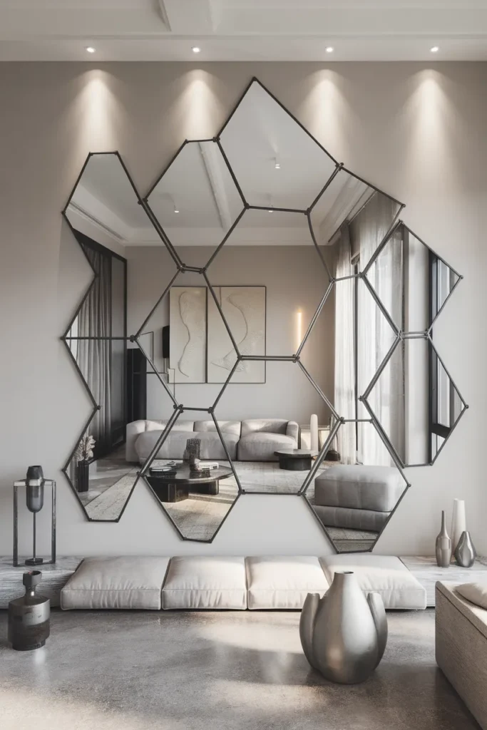 Geometric Mirror Wall for Artistic Flair