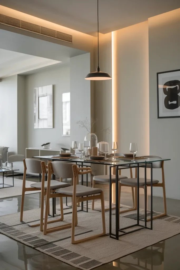 Glass Top Dining Table with Black Metal Frame