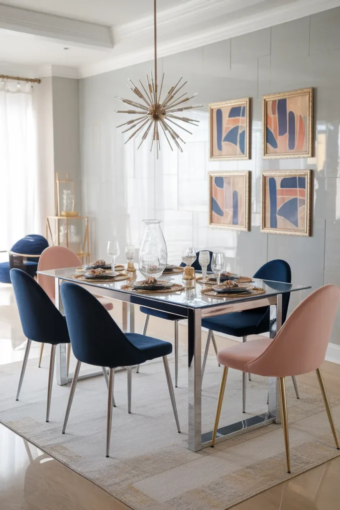 Glass and Chrome Dining Table for a Retro-Glam Twist