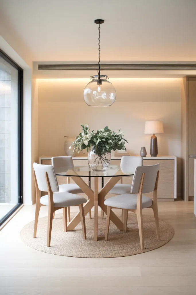 Glass and Wood Round Dining Table Blend