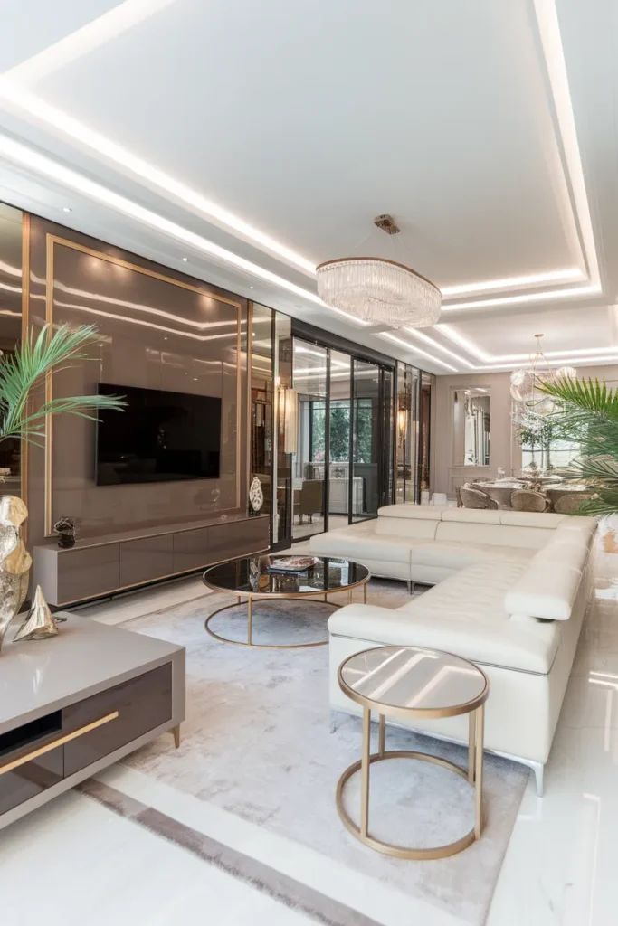 20 Trendy TV Wall Design Ideas to Elevate Your Home Aesthetic Effortlessly 13 Glossy Lacquer TV Wall for a Luxe Finish