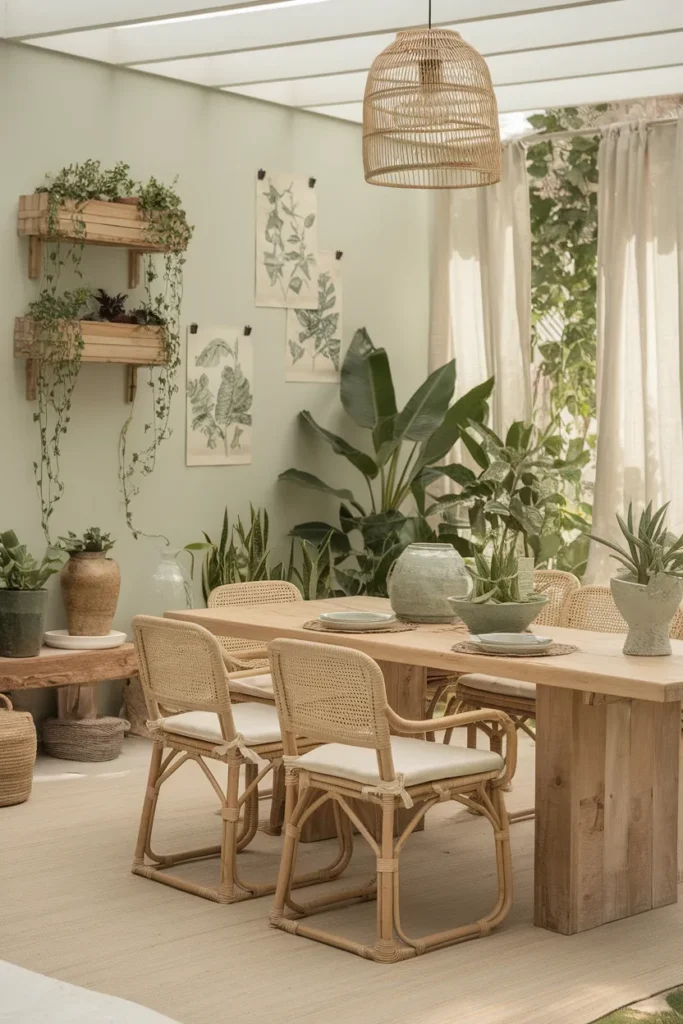 Green Oasis Boho Dining with Indoor Plants
