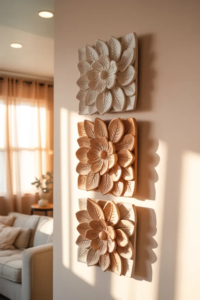 Hand Sculpted Clay Flower Panels