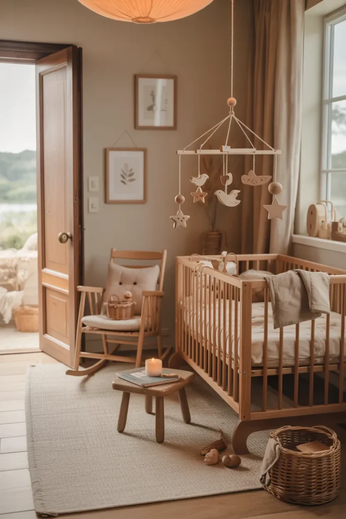 Handcrafted Wooden Mobile Above The Crib