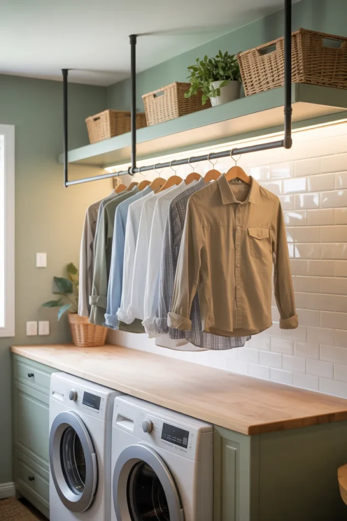 DIY Laundry Room Makeover Ideas Will Make Guests Think You’re Rich! 6 Hanging Rod for Air-Drying Clothes