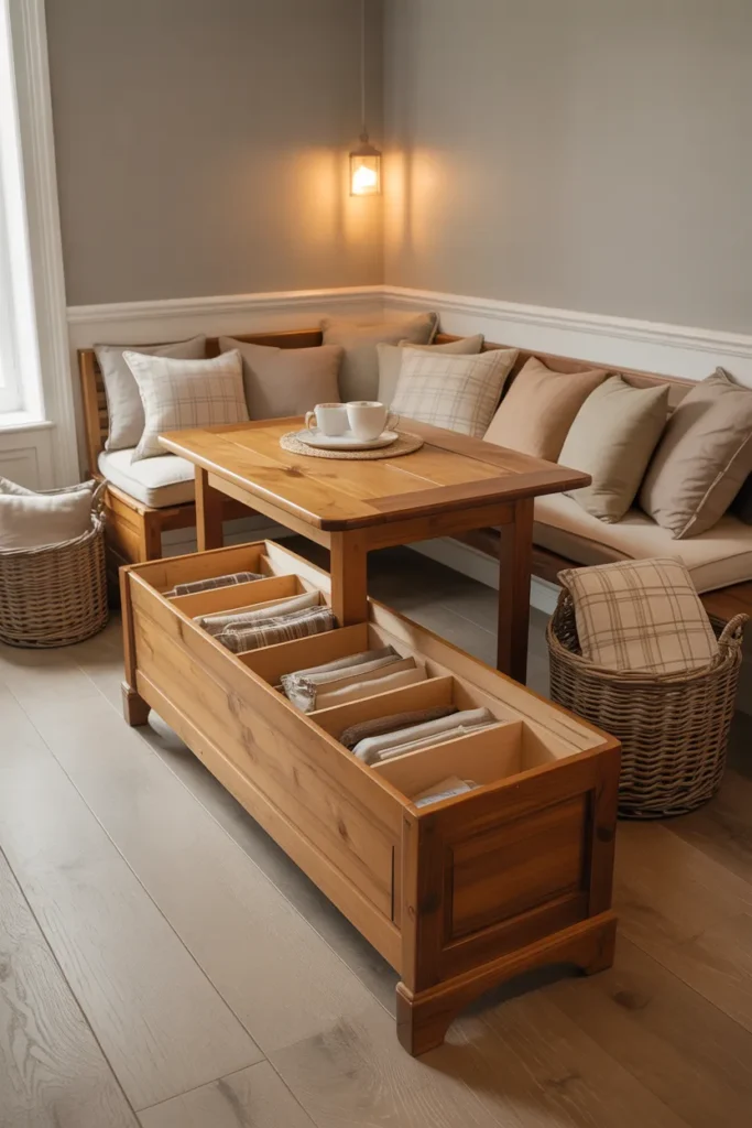 Hidden Storage Benches in the Dining Area