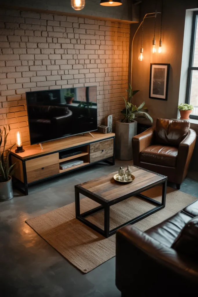 Industrial Chic TV Corner with Metal Accents