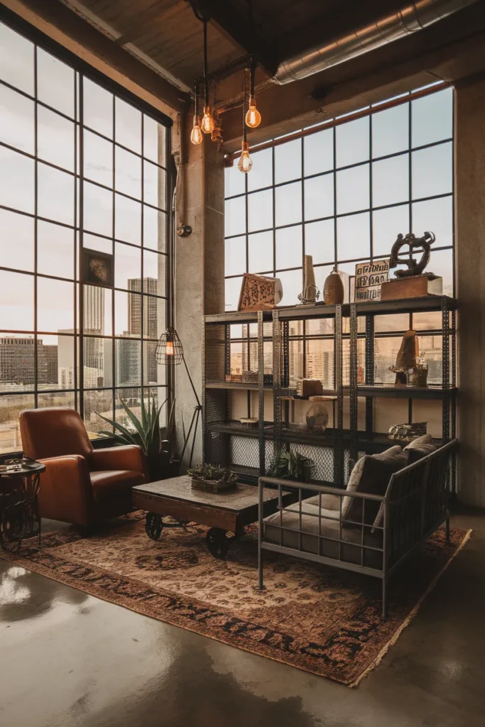 Industrial Loft Sunroom with Metal and Concrete Details