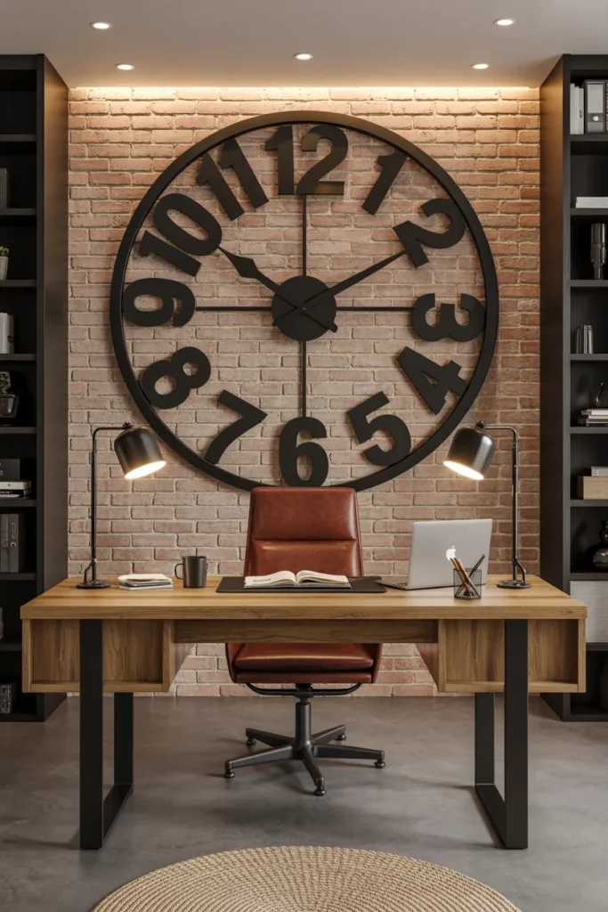 30 Modern Industrial Home Office Ideas That Redefine Style and Productivity 25 Industrial Wall Clock With Oversized Numbers