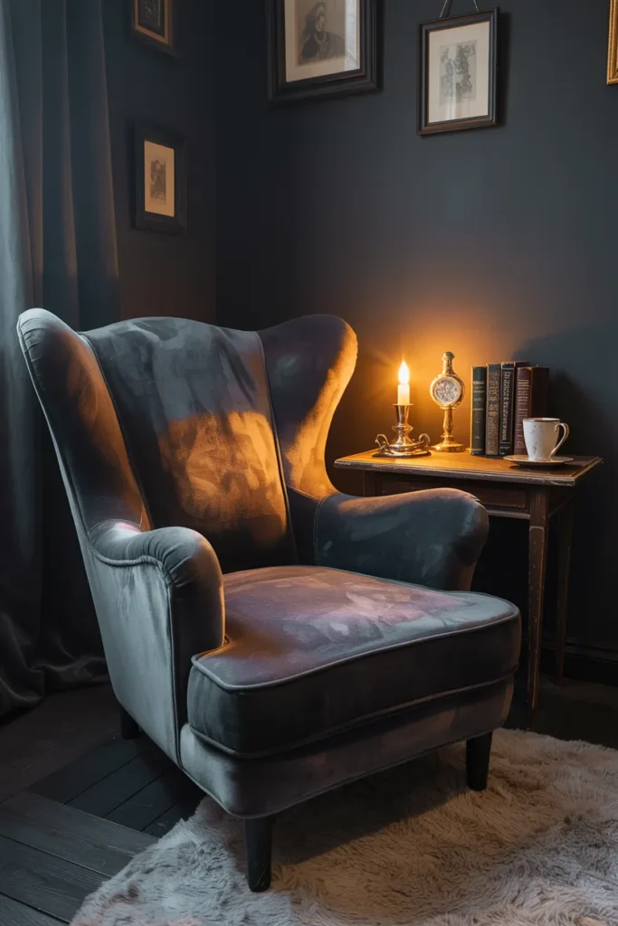 20 Gothic Home Office Ideas That Will Change Your Entire Workspace Vibe 15 Ink Velvet Reading Corner