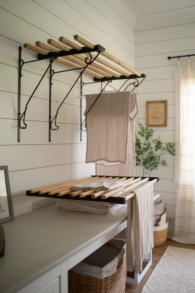 Iron and Wood Drying Rack Feature