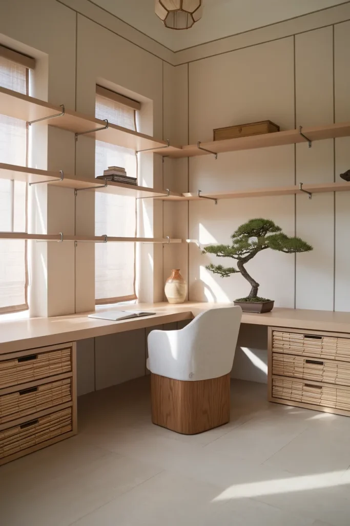 20 Modern Home Office Ideas That Make Working from Home Feel Luxurious 9 Japandi Harmony Office Space