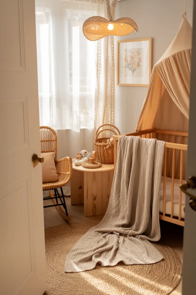 Knit Baby Blanket Draped Over The Crib