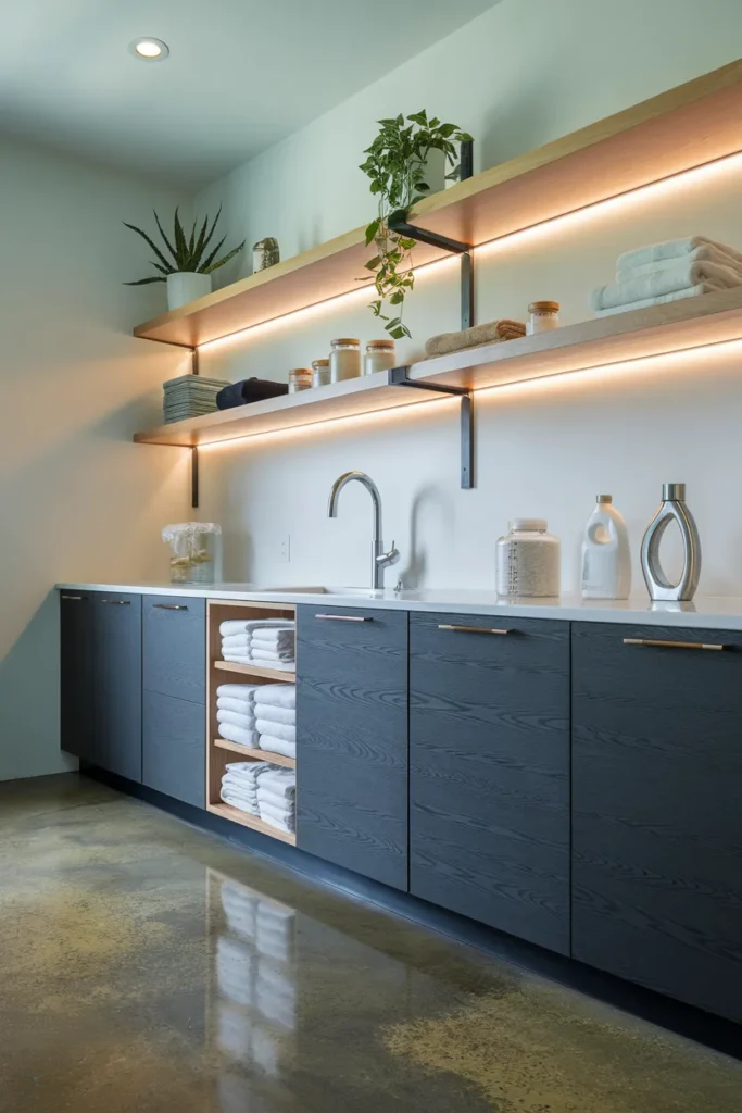 LED Strip Lighting Along Shelves