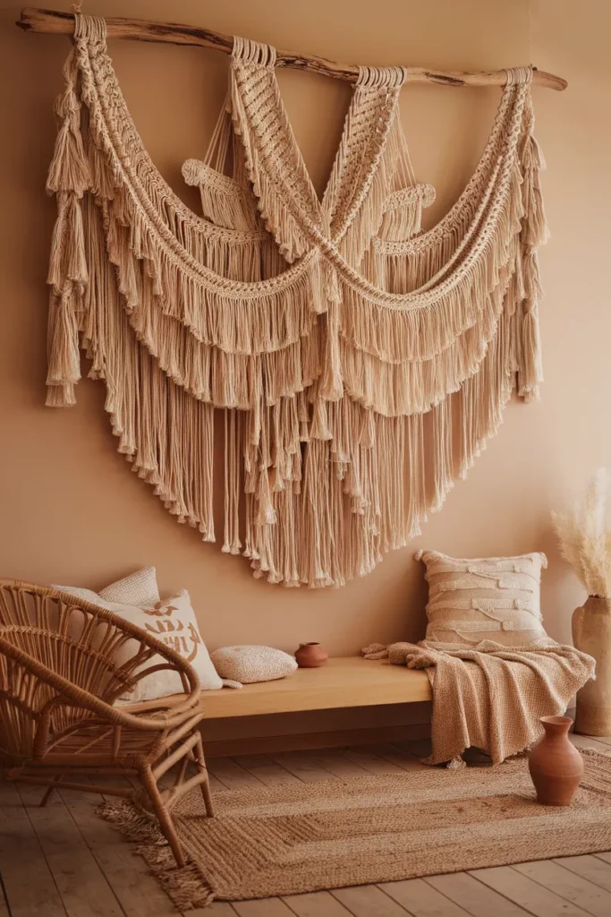 Layered Macrame Fabric Art