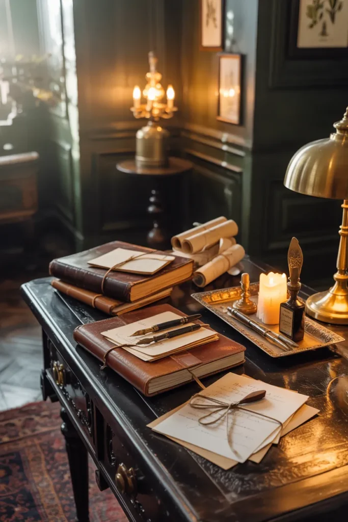 26 Victorian Home Office Ideas That Transform Any Workspace Into Pure Vintage Magic 9 Leather Bound Journals And Vintage Stationery