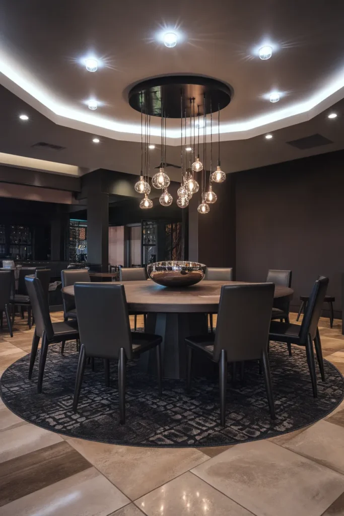 Lighting Focused Round Dining Room Design
