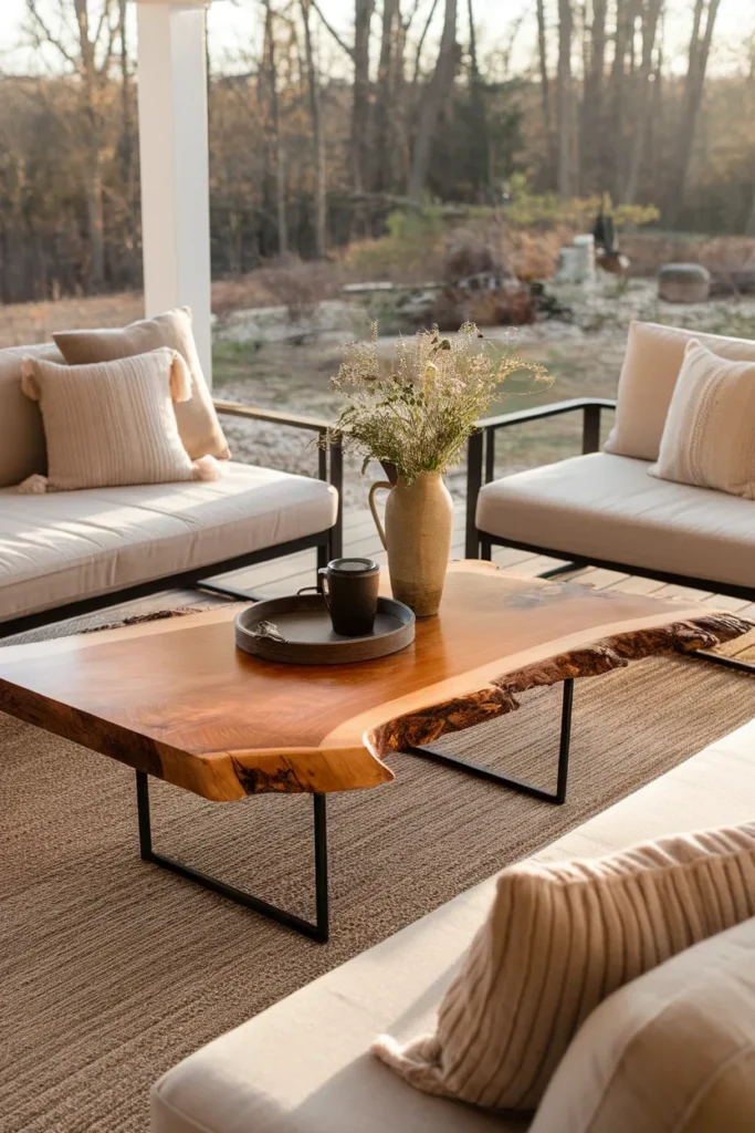 17 Easy Outdoor Coffee Table Projects You Can Build This Weekend 12 Live-Edge Wood Slab Coffee Table