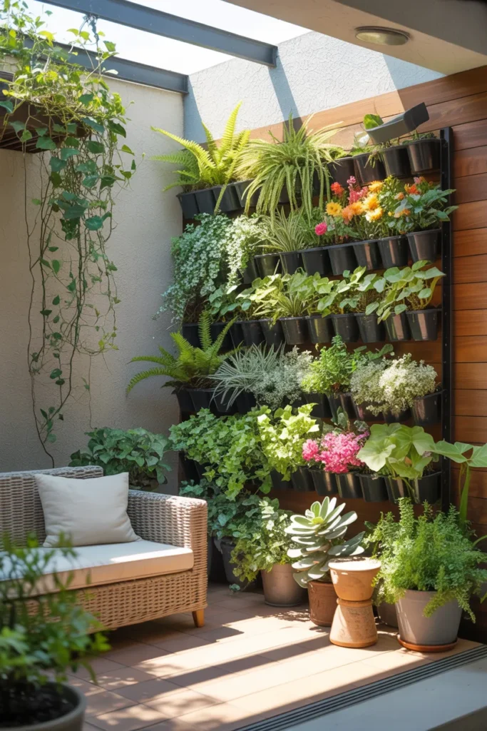 Living Wall with Real Plants and Flowers