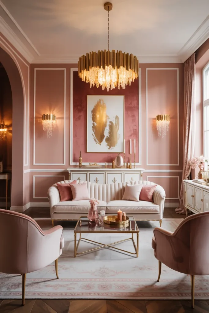 How to Decorate a Room With Pink Walls 6 Luxury Living Room With Pink and Gold Accents