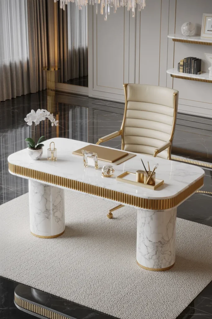 24 Modern Art Deco Home Office Ideas That Will Make You Actually Want to Work 16 Marble Magic
