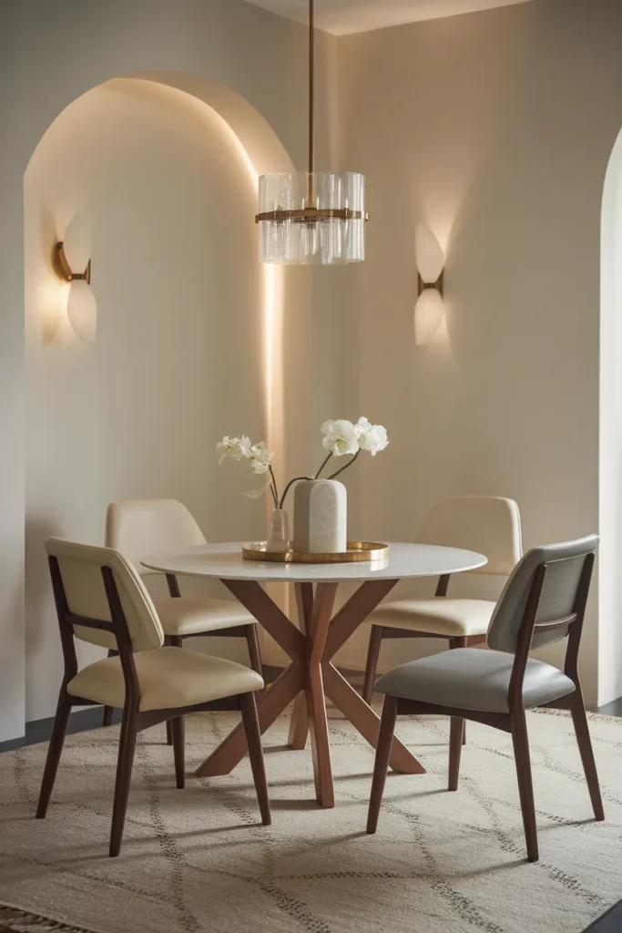 Marble Top Dining Table with Wooden Base