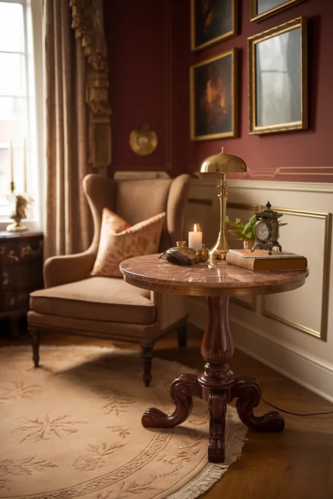 26 Victorian Home Office Ideas That Transform Any Workspace Into Pure Vintage Magic 14 Marble Top Side Table For Luxe Detail